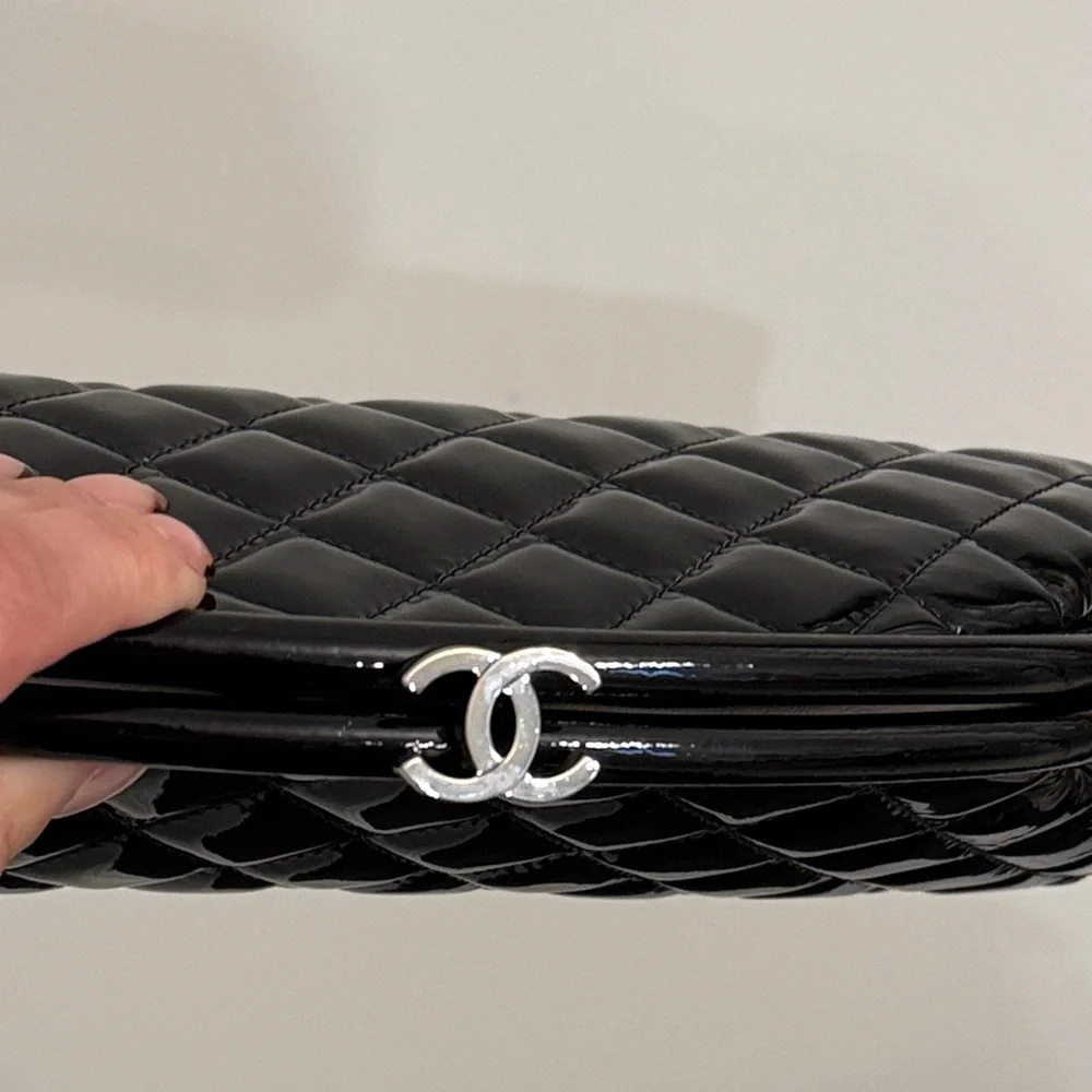 CHANEL Black Patent Quilted Clutch - Picture 11 of 12